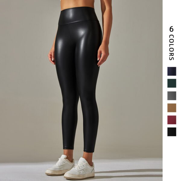 New stretch PU leather pants female colorful high-waisted tight hip outside wearing yoga bottoming pants