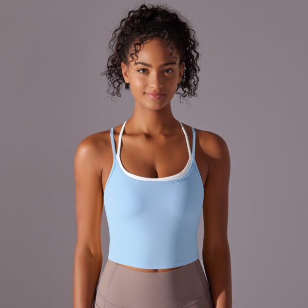 Solid Color Beauty Back Double Layer Crossover Reversible Nylon Brushed Sports Underwear Running Fitness Yoga Clothing Tops Women